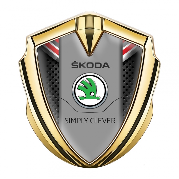 Skoda Domed Emblem Gold Dark Mesh Red Cap Classic Green Logo