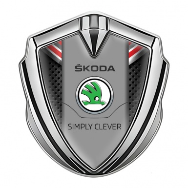 Skoda Domed Emblem Silver Dark Mesh Red Cap Classic Green Logo