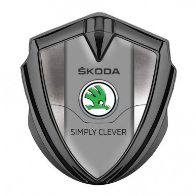 Skoda Emblem Ornament Graphite Polished Steel Classic Green Logo