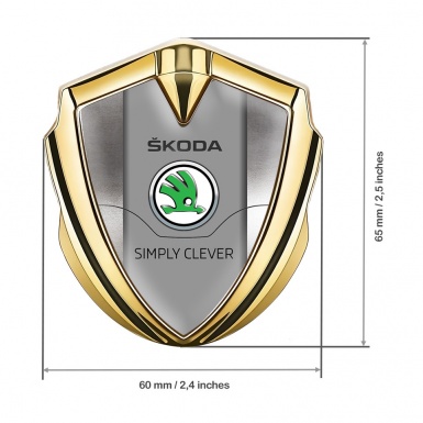 Skoda Emblem Ornament Gold Polished Steel Classic Green Logo