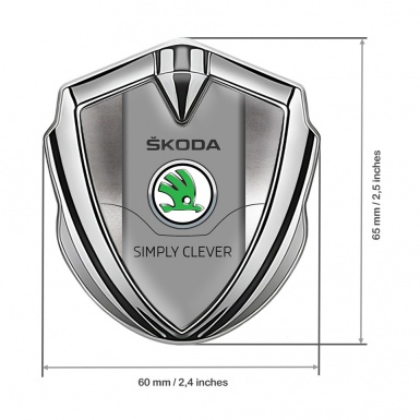 Skoda Emblem Ornament Silver Polished Steel Classic Green Logo