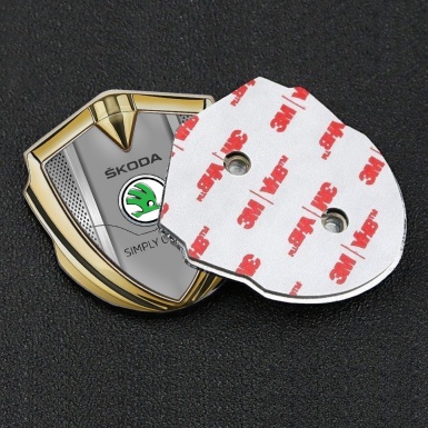 Skoda Bodyside Domed Emblem Gold Metal Grate Frame Green Logo