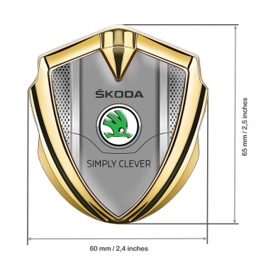 Skoda Bodyside Domed Emblem Gold Metal Grate Frame Green Logo