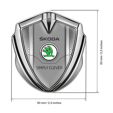 Skoda Bodyside Domed Emblem Silver Metal Grate Frame Green Logo