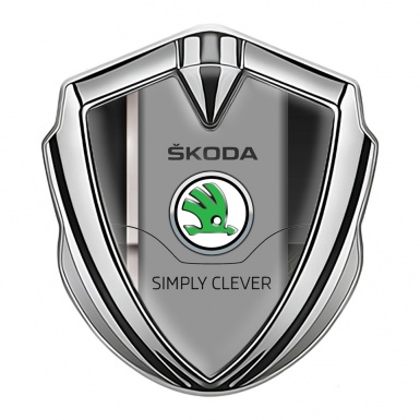 Skoda Emblem Metal Badge Silver Sport Stripe Green Classic Logo
