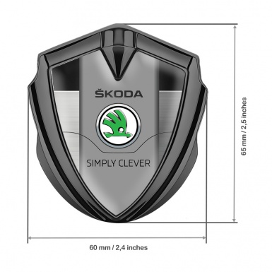 Skoda 3d Emblem Badge Graphite Brushed Panel Green Classic Logo