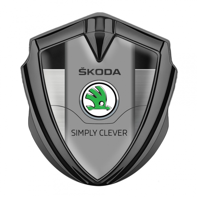 Skoda 3d Emblem Badge Graphite Brushed Panel Green Classic Logo