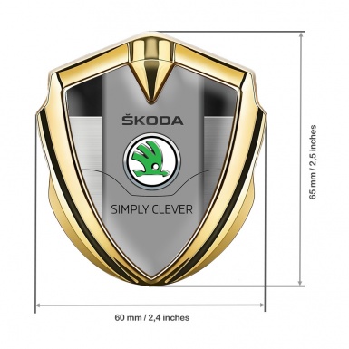 Skoda 3d Emblem Badge Gold Brushed Panel Green Classic Logo