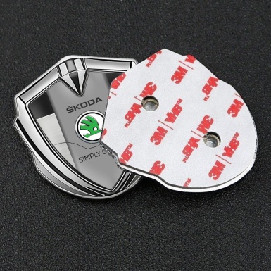 Skoda 3d Emblem Badge Silver Brushed Panel Green Classic Logo