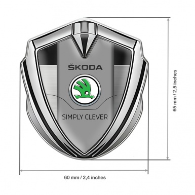 Skoda 3d Emblem Badge Silver Brushed Panel Green Classic Logo