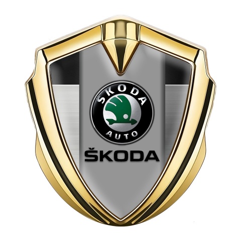 Skoda Silicon Emblem Gold Brushed Panel Black Classic Logo Design