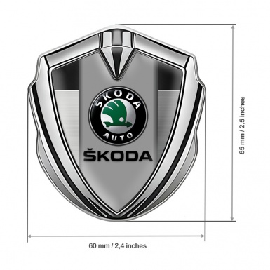 Skoda Silicon Emblem Silver Brushed Panel Black Classic Logo Design