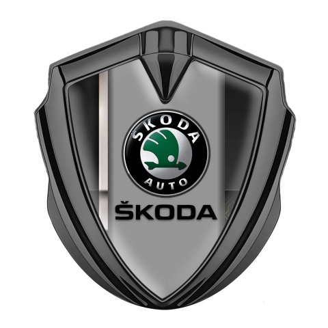 Skoda Emblem Car Badge Graphite White Stripe Black Classic Logo Design