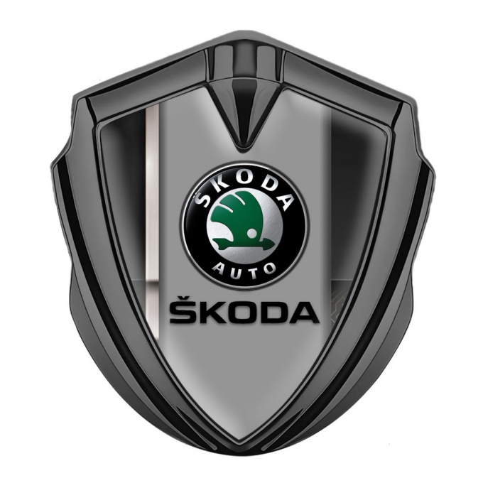 Skoda Emblem Car Badge Graphite White Stripe Black Classic Logo Design