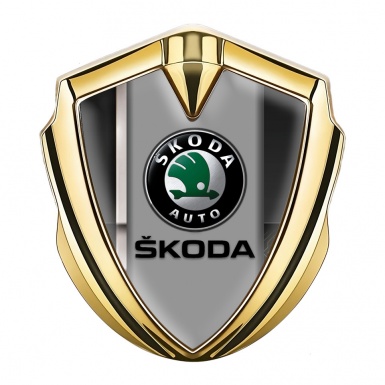 Skoda Emblem Car Badge Gold White Stripe Black Classic Logo Design
