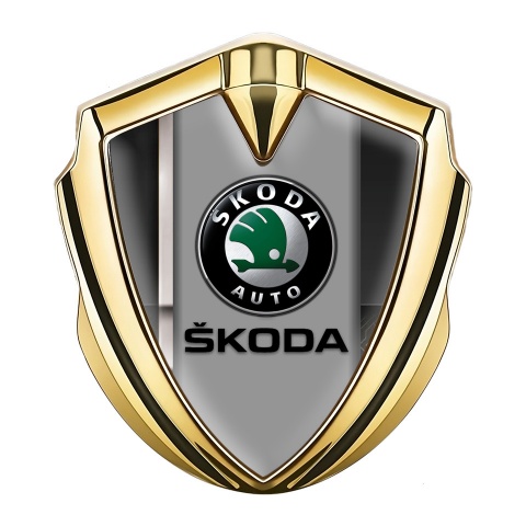 Skoda Emblem Car Badge Gold White Stripe Black Classic Logo Design