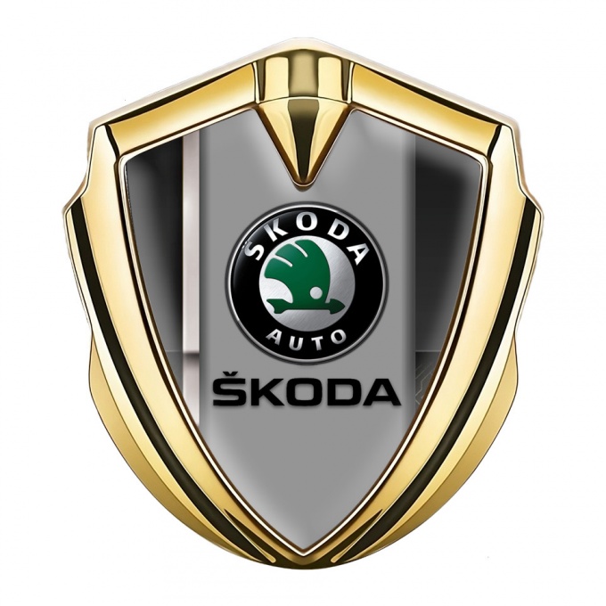 Skoda Emblem Car Badge Gold White Stripe Black Classic Logo Design