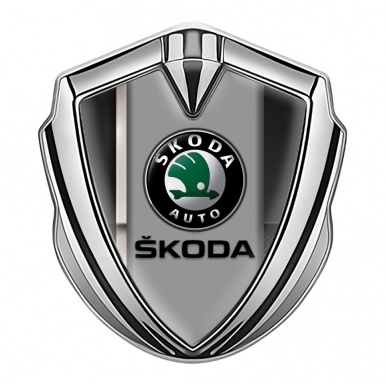 Skoda Emblem Car Badge Silver White Stripe Black Classic Logo Design