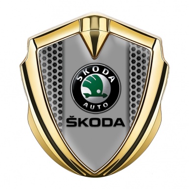 Skoda Bodyside Emblem Self Adhesive Gold Honeycomb Black Logo