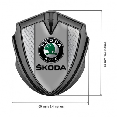 Skoda Metal Domed Emblem Graphite Treadplate Frame Black Classic Logo