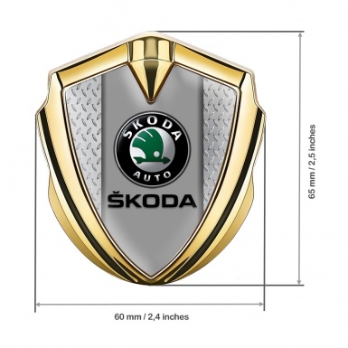 Skoda Metal Domed Emblem Gold Treadplate Frame Black Classic Logo