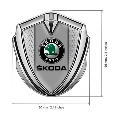 Skoda Metal Domed Emblem Silver Treadplate Frame Black Classic Logo