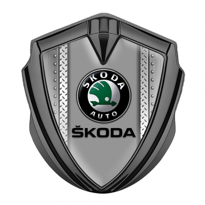 Skoda Badge Self Adhesive Graphite Bolted Frame Black Classic Logo