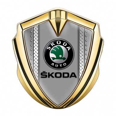 Skoda Badge Self Adhesive Gold Bolted Frame Black Classic Logo