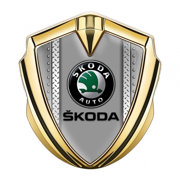 Skoda Badge Self Adhesive Gold Bolted Frame Black Classic Logo