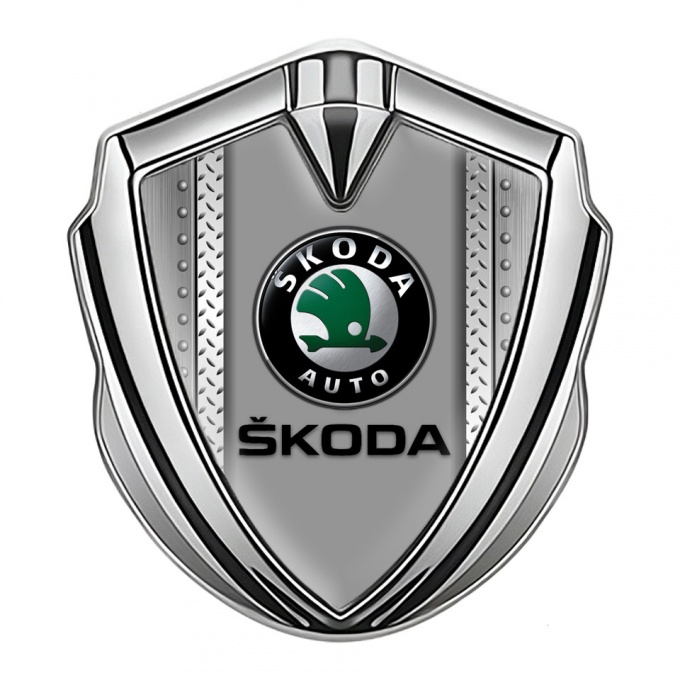 Skoda Badge Self Adhesive Silver Bolted Frame Black Classic Logo