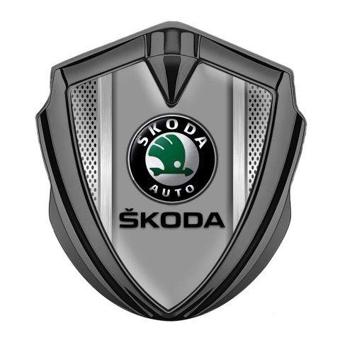 Skoda Emblem Badge Self Adhesive Graphite Metal Frame Black Classic Logo