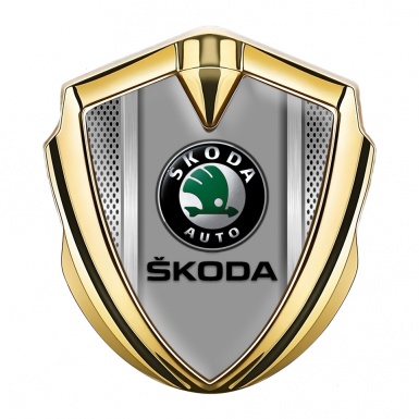 Skoda Emblem Badge Self Adhesive Gold Metal Frame Black Classic Logo