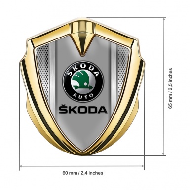 Skoda Emblem Badge Self Adhesive Gold Metal Frame Black Classic Logo