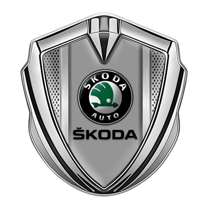 Skoda Emblem Badge Self Adhesive Silver Metal Frame Black Classic Logo