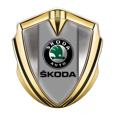 Skoda Emblem Fender Badge Gold Polished Frame Black Classic Logo