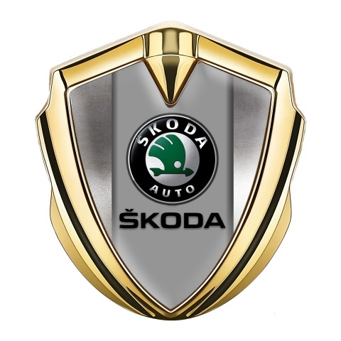 Skoda Emblem Fender Badge Gold Polished Frame Black Classic Logo