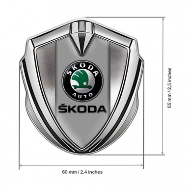 Skoda Emblem Fender Badge Silver Polished Frame Black Classic Logo