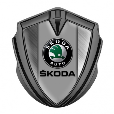 Skoda Fender Emblem Badge Graphite Brushed Aluminum Black Classic Logo