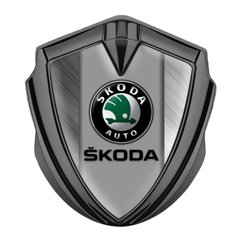 Skoda Fender Emblem Badge Graphite Brushed Aluminum Black Classic Logo