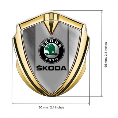 Skoda Fender Emblem Badge Gold Brushed Aluminum Black Classic Logo