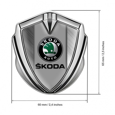 Skoda Fender Emblem Badge Silver Brushed Aluminum Black Classic Logo