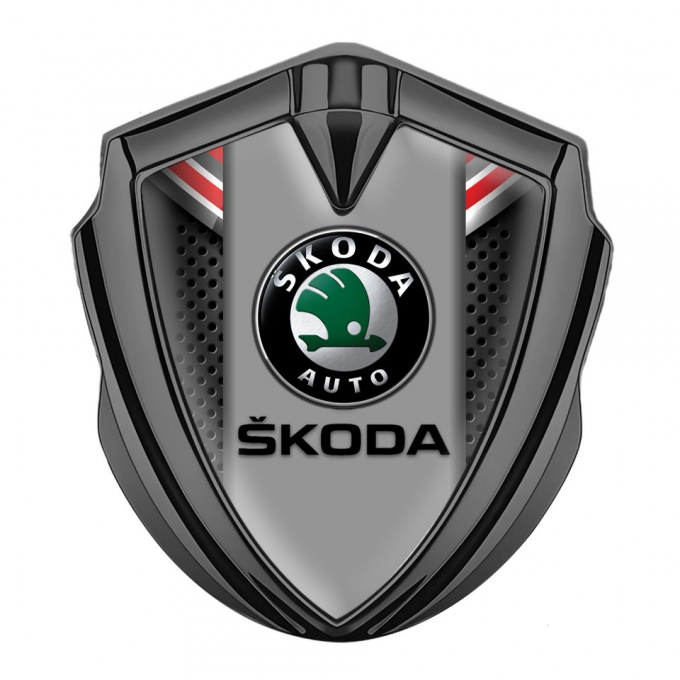 Skoda Fender Emblem Badge Graphite Perforated Steel Black Classic Logo