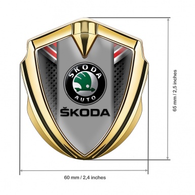 Skoda Fender Emblem Badge Gold Perforated Steel Black Classic Logo