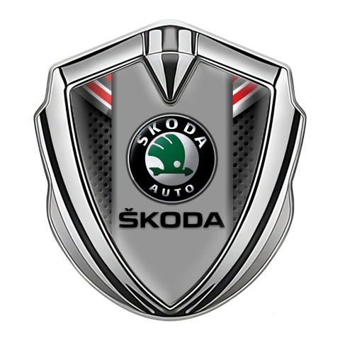 Skoda Fender Emblem Badge Silver Perforated Steel Black Classic Logo