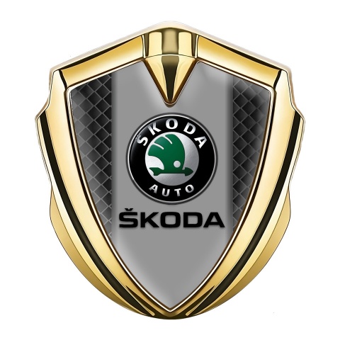 Skoda Emblem Trunk Badge Gold Dark Squares Black Classic Logo