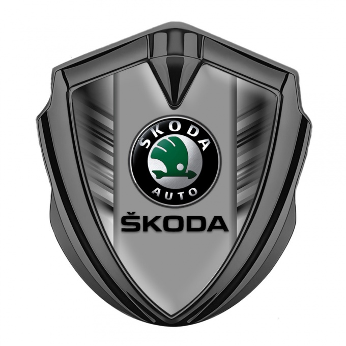 Skoda Emblem Self Adhesive Graphite Grey Strokes Black Classic Logo