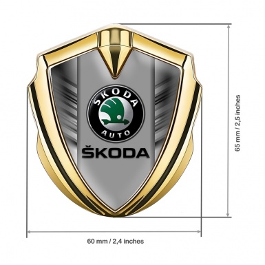 Skoda Emblem Self Adhesive Gold Grey Strokes Black Classic Logo