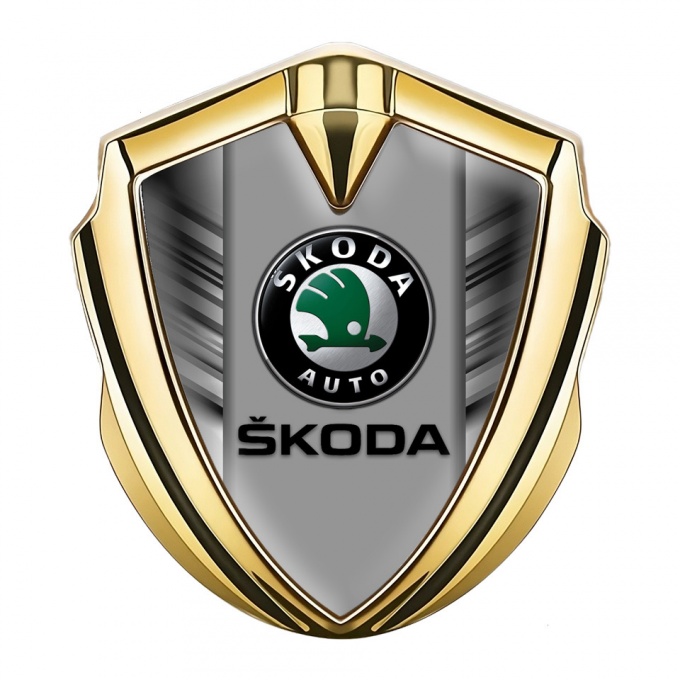 Skoda Emblem Self Adhesive Gold Grey Strokes Black Classic Logo