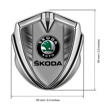 Skoda Emblem Self Adhesive Silver Grey Strokes Black Classic Logo