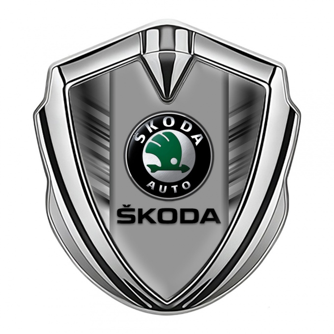 Skoda Emblem Self Adhesive Silver Grey Strokes Black Classic Logo